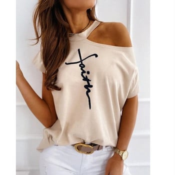 Fashion Off Shoulder στάμπα T-shirt Γυναικεία φαρδιά καλοκαιρινά κοντομάνικα νεαρά κορίτσια Λευκά casual μπλουζάκια Plus μέγεθος:S-5XL