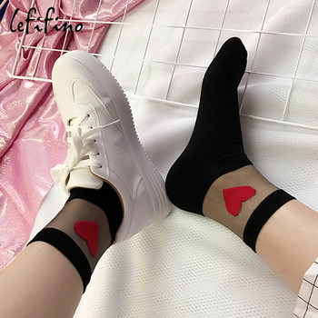 Прозрачни дамски чорапи Summer Cute Love Удобни секси памучни долнища със сърца Модни чорапи Меки бели чорапи Ne74230
