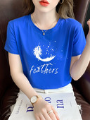 TuangBiang 2022. Ženska ljetna pamučna majica s printom perja Korejska ležerna majica kratkih rukava s O-izrezom boje marelice Ženske majice S-3XL