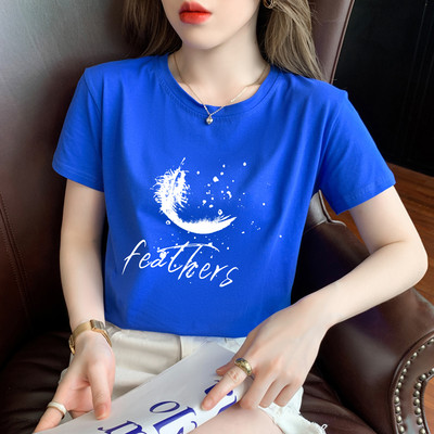 TuangBiang 2022. Ženska ljetna pamučna majica s printom perja Korejska ležerna majica kratkih rukava s O-izrezom boje marelice Ženske majice S-3XL