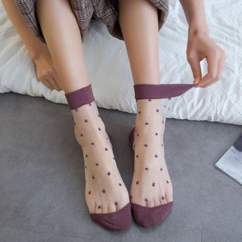 1 чифт цветни летни прозрачни забавни чорапи на точки Дамски сладки издълбани тънки къси чорапи Harajuku Ежедневни готини модни чорапи