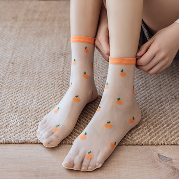 5 чифта цветни летни прозрачни дантелени плодове Ултра тънки дамски забавни чорапи от тюл Средна тръба Дамски дишащи копринени чорапи