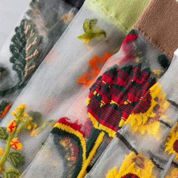 Ултратънки прозрачни кристални копринени чорапи Дамски летни креативни флорални ретро еластични копринени тренд щампи Ултратънки стъклени копринени чорапи