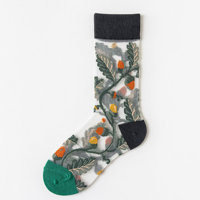 Εξαιρετικά λεπτές διαφανείς κρύσταλλες μεταξωτές γυναικείες κάλτσες καλοκαιρινές δημιουργικές floral ρετρό ελαστικές μεταξωτές κάλτσες με τύπωμα Ultrathin γυαλί μεταξωτές κάλτσες