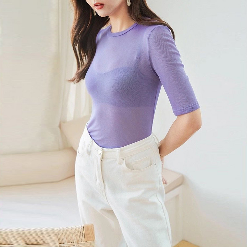 Καλοκαιρινό Y2k διαφανές διχτυωτό λεπτό μπλουζάκι Γυναικείο κοντό μανίκι O λαιμό Γυναικείες μπλούζες Μέγεθος πουκάμισου SML XL Μισόμανικο μπλουζάκια Ρούχα