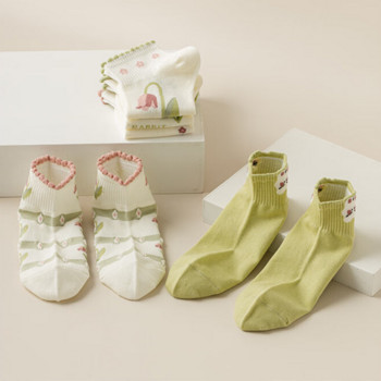 5 чифта/опаковка Дамски чорап Сладки къси чорапи с цветя на глезена Невидими дантелени чорапи с лодка Карикатурни чорапи с цветя Calcetines Дишащи летни