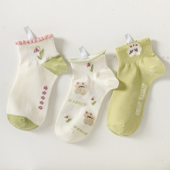 5 чифта/опаковка Дамски чорап Сладки къси чорапи с цветя на глезена Невидими дантелени чорапи с лодка Карикатурни чорапи с цветя Calcetines Дишащи летни