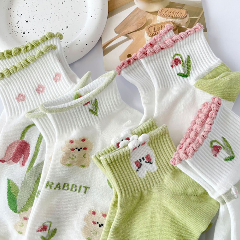 5 paari/pakend Naiste sokid armsad lühikesed lilled pahkluu nähtamatud paadpitssokid multifilmid lilled sokid kaltsetiinid hingavad suvi