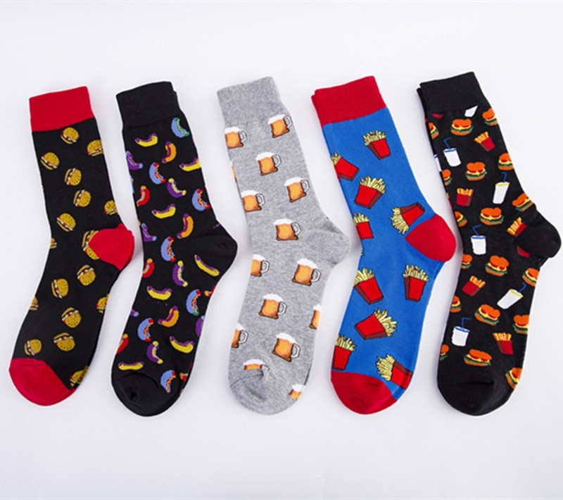 Nou pentru 2020 Șosete bărbați cu desene animate marimea bumbac cu burger de bere Happy Socks pentru bărbați Meias 51401