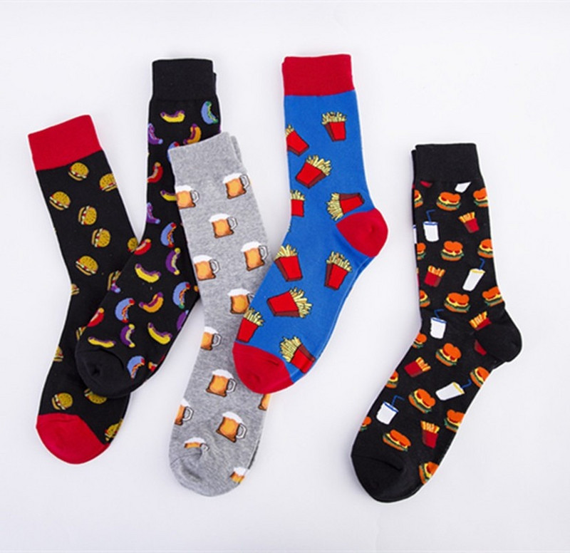 Nou pentru 2020 Șosete bărbați cu desene animate marimea bumbac cu burger de bere Happy Socks pentru bărbați Meias 51401