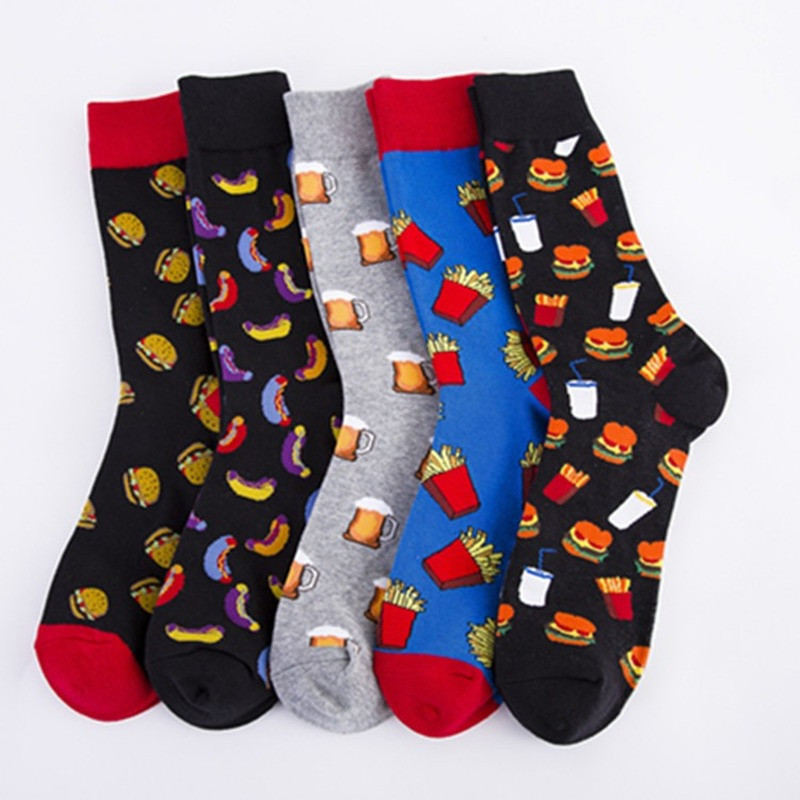 Nou pentru 2020 Șosete bărbați cu desene animate marimea bumbac cu burger de bere Happy Socks pentru bărbați Meias 51401