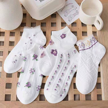 5 чифта комплект чорапи с цветя Дамски пакет до глезена Harajuku Kawaii Сладки памучни Skarpetkie Damski Bohemia Style Floral Invisible Socks
