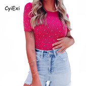 CyiExi mustad/roosilised naiste kivist body, ümmargune kaelus, lühikeste varrukatega, kõhnad bodid Naiste ööklubi kehakatted S-XL