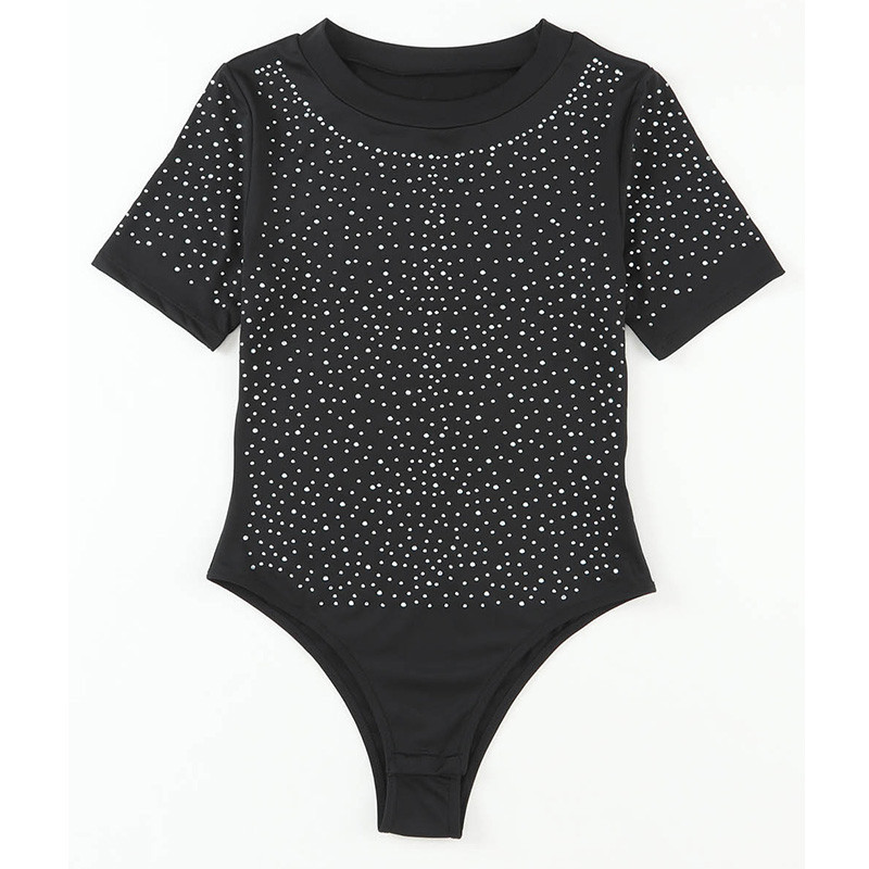 CyiExi mustad/roosilised naiste kivist body, ümmargune kaelus, lühikeste varrukatega, kõhnad bodid Naiste ööklubi kehakatted S-XL