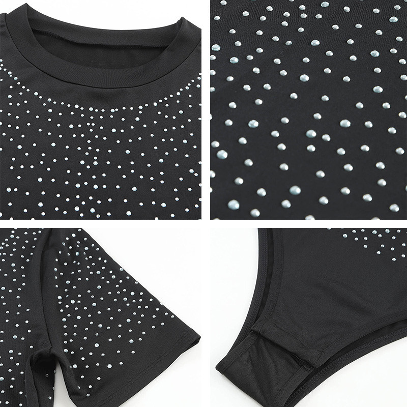 CyiExi mustad/roosilised naiste kivist body, ümmargune kaelus, lühikeste varrukatega, kõhnad bodid Naiste ööklubi kehakatted S-XL