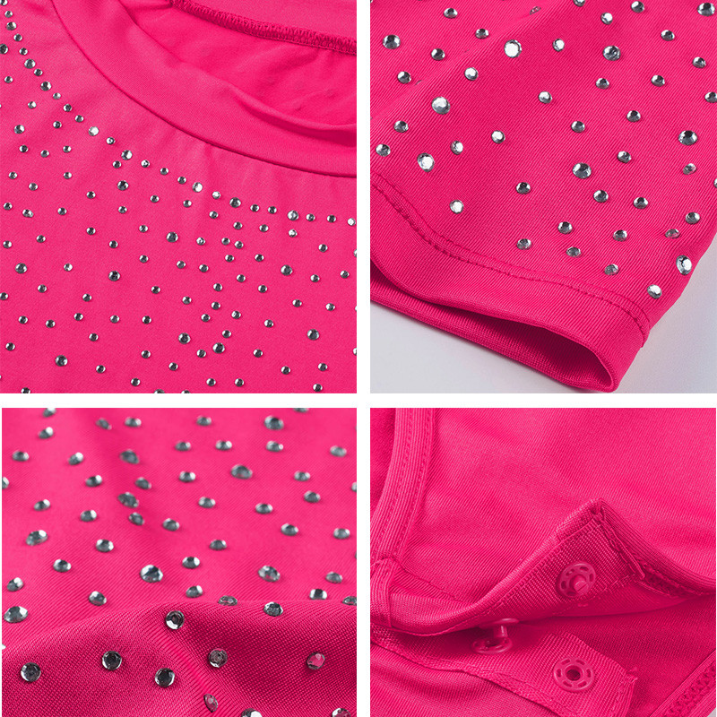 CyiExi mustad/roosilised naiste kivist body, ümmargune kaelus, lühikeste varrukatega, kõhnad bodid Naiste ööklubi kehakatted S-XL