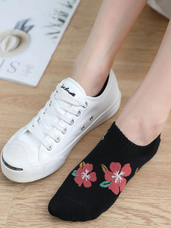 5 чифта комплект цветя чорапи Дамски пакет глезена Harajuku Kawaii Сладък Skarpetkie Damski Korea Style Floral Invisible No Show