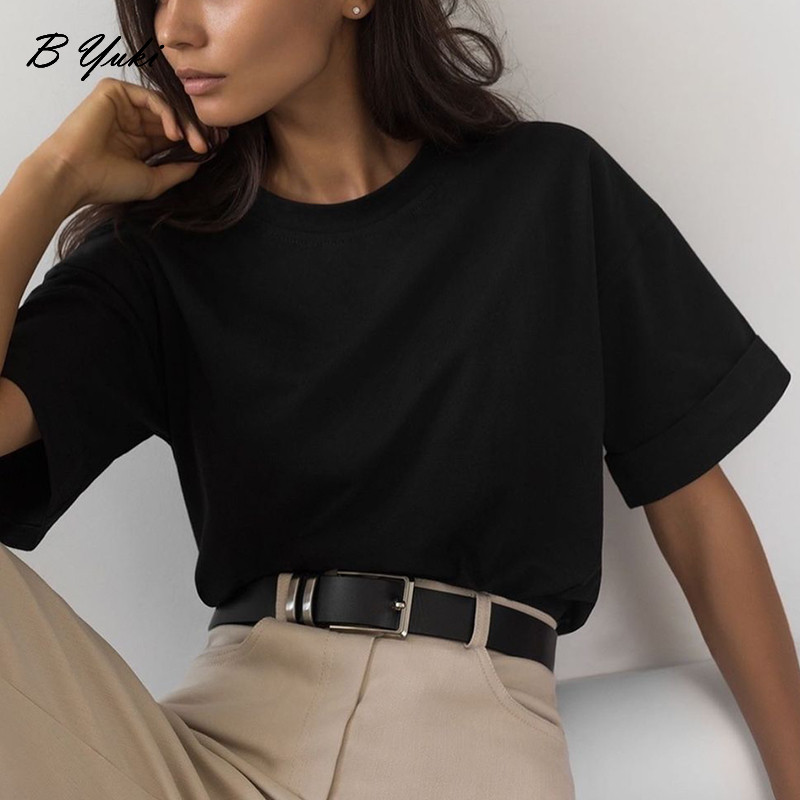 Blessyuki Basic suvine T-särk naiste uus 100% puuvillane vabaaja t-särk, naiste korea lahtine pehme lühikeste varrukatega kaelus, 10 parimat värvi