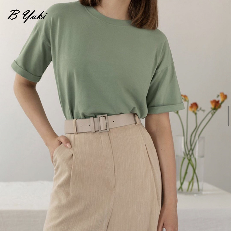 Blessyuki Basic suvine T-särk naiste uus 100% puuvillane vabaaja t-särk, naiste korea lahtine pehme lühikeste varrukatega kaelus, 10 parimat värvi