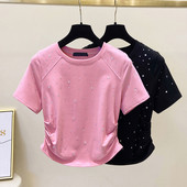 Tricou cu diamante nou-nouț pentru femei, cu decolteu în formă de neregulat, tricouri scurte pentru femei, pentru petrecere a timpului liber, subțire, cu mânecă scurtă, tricou pentru femei, topuri, tricouri