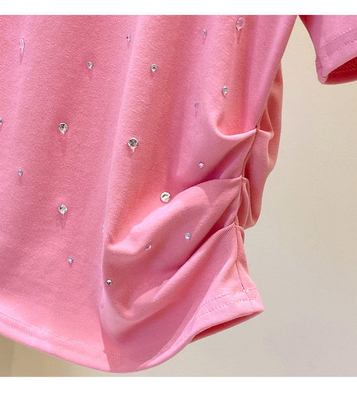 Tricou cu diamante nou-nouț pentru femei, cu decolteu în formă de neregulat, tricouri scurte pentru femei, pentru petrecere a timpului liber, subțire, cu mânecă scurtă, tricou pentru femei, topuri, tricouri