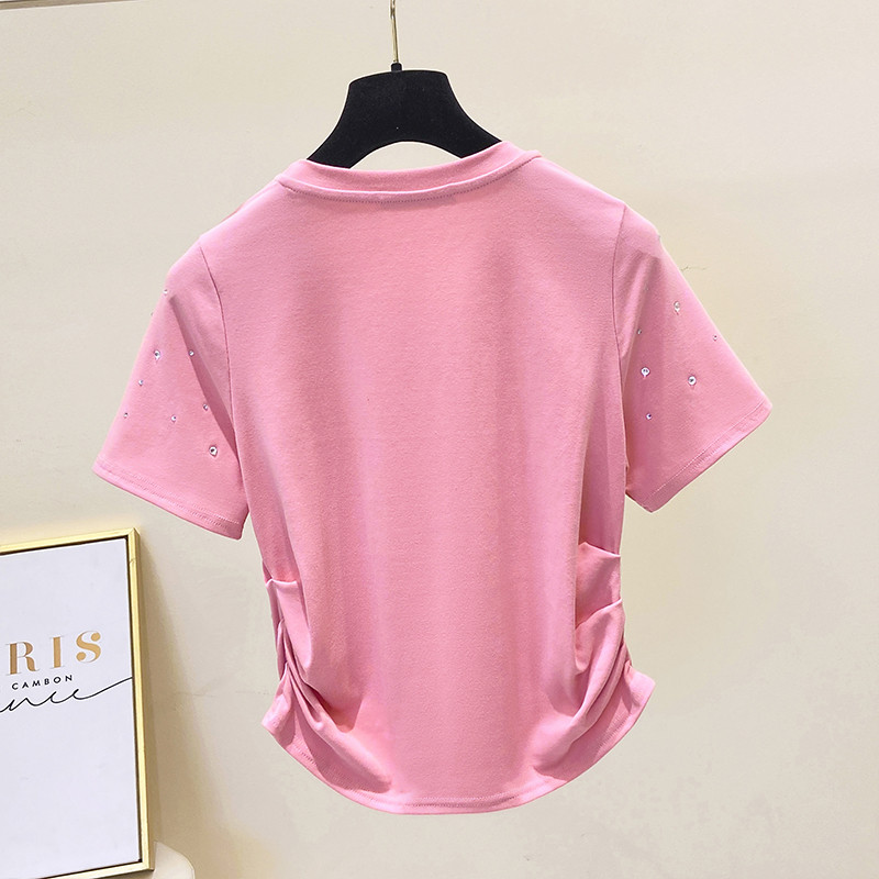 Tricou cu diamante nou-nouț pentru femei, cu decolteu în formă de neregulat, tricouri scurte pentru femei, pentru petrecere a timpului liber, subțire, cu mânecă scurtă, tricou pentru femei, topuri, tricouri