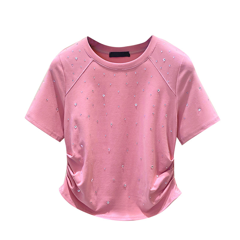 Tricou cu diamante nou-nouț pentru femei, cu decolteu în formă de neregulat, tricouri scurte pentru femei, pentru petrecere a timpului liber, subțire, cu mânecă scurtă, tricou pentru femei, topuri, tricouri