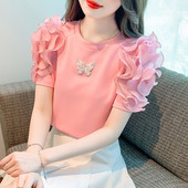 Chic Ženske majice kratkih rukava s volanima i O-izrezom Modne ljetne majice s O-izrezom De Verano Mujer 2023 Nove majice