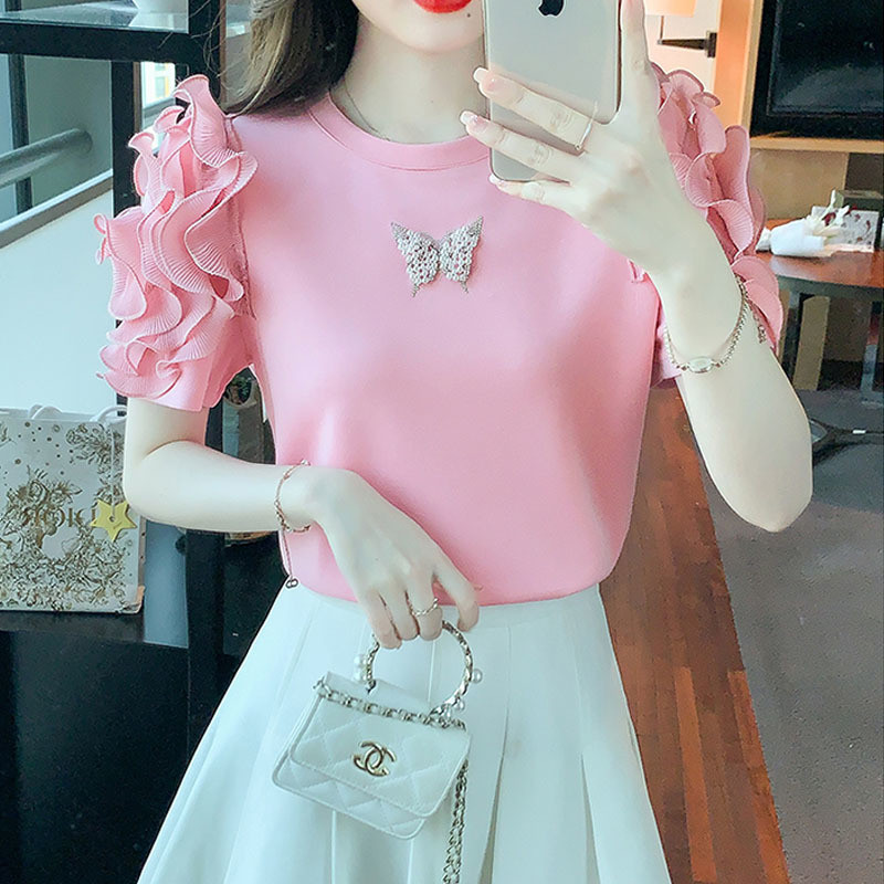 Chic Ženske majice kratkih rukava s volanima i O-izrezom Modne ljetne majice s O-izrezom De Verano Mujer 2023 Nove majice