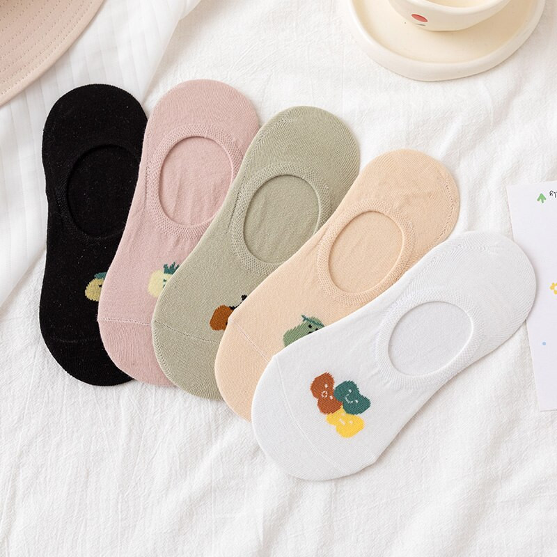 5 ζευγάρια Γυναικείες αντιολισθητικές αόρατες κάλτσες σιλικόνης Lady καλοκαιρινές κάλτσες με σχέδιο λαχανικών για τον αστράγαλο Γυναικεία μαλακή κάλτσα που αναπνέει