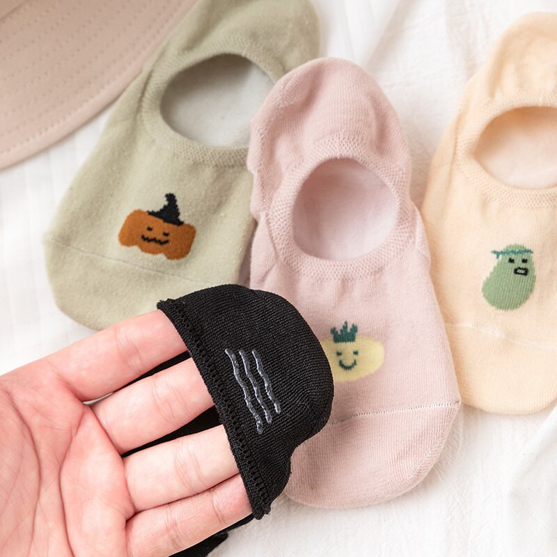 5 ζευγάρια Γυναικείες αντιολισθητικές αόρατες κάλτσες σιλικόνης Lady καλοκαιρινές κάλτσες με σχέδιο λαχανικών για τον αστράγαλο Γυναικεία μαλακή κάλτσα που αναπνέει