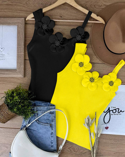 2024. aasta naiste šikid soliidsed kolmemõõtmelised kaunistused lilledega helmestega varrukateta seksikad Camis Crop topid