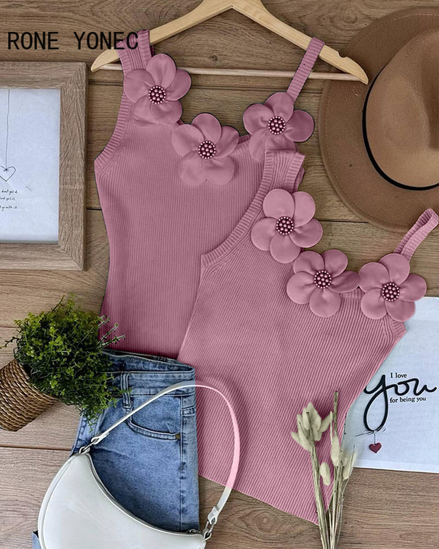 2024. aasta naiste šikid soliidsed kolmemõõtmelised kaunistused lilledega helmestega varrukateta seksikad Camis Crop topid