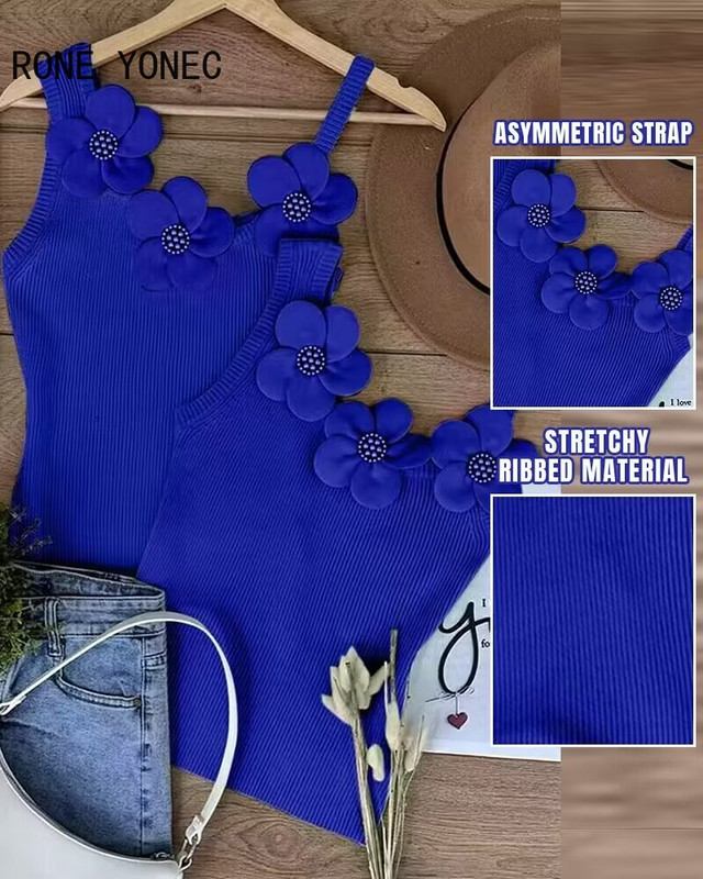 2024. aasta naiste šikid soliidsed kolmemõõtmelised kaunistused lilledega helmestega varrukateta seksikad Camis Crop topid