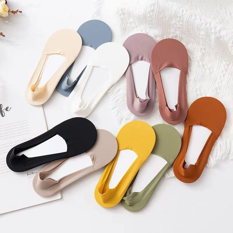 4 paari naiste madala suuga nähtamatud jääsiidist paadi sokid kommivärvi õhukesed hingavad silikoonist libisemiskindlad puuvillased sokid