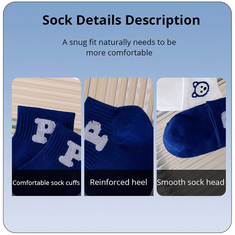 5 pāri Klein Blue sieviešu smieklīgu multfilmu pavasara un rudens zeķu Harajuku stila brīvā laika rūtotas laivas zeķes