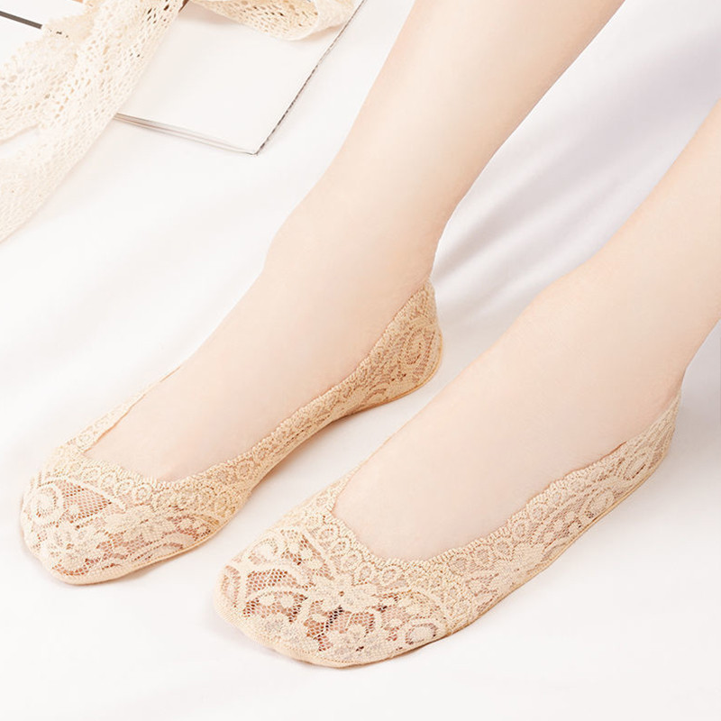 5 pāri/partijas zeķes Sieviešu potītes Īsas Neredzamas pēdas Vasaras Plānas Kokvilnas Komplekts Balts Zema Piegriezuma Laivu Mežģīnes Silikona Neslīdošs