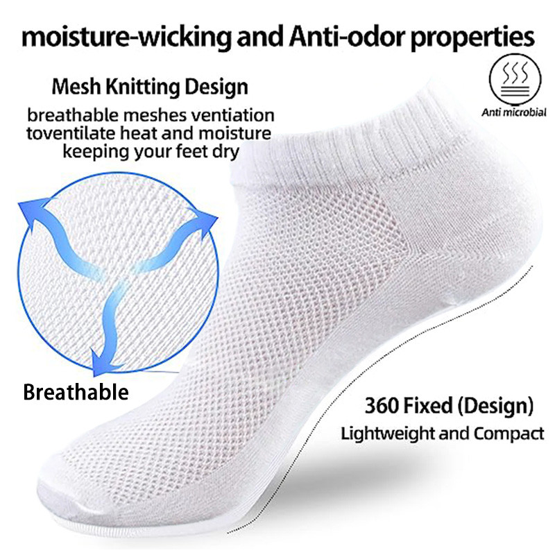 5 pari pamučnih kratkih muških čarapa Visokokvalitetne ženske niske sportske mrežaste čarape za gležnjeve, prozračne, ljetne, ležerne, meke muške čarape