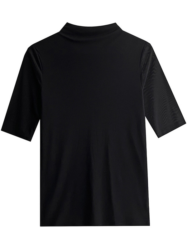 2023. aasta kevadsuvised topid, uus mood, poolkõrge kraega võrksärk, elastne poolvarrukatega vabaaja naiste T-särk