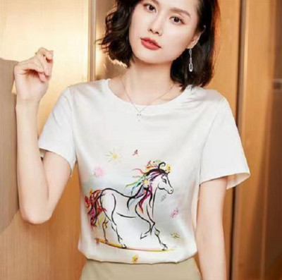 Tricou din satin de vară 2023 Tricou din mătase la modă pentru femei Tricou alb din mătase Design cu mâneci scurte Cămăși albe Luxry Sense Stain