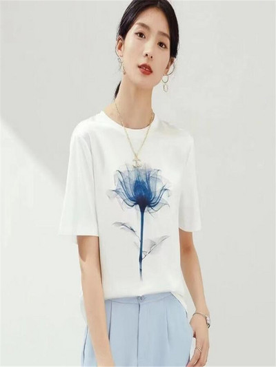 Tricou din satin de vară 2023 Tricou din mătase la modă pentru femei Tricou alb din mătase Design cu mâneci scurte Cămăși albe Luxry Sense Stain