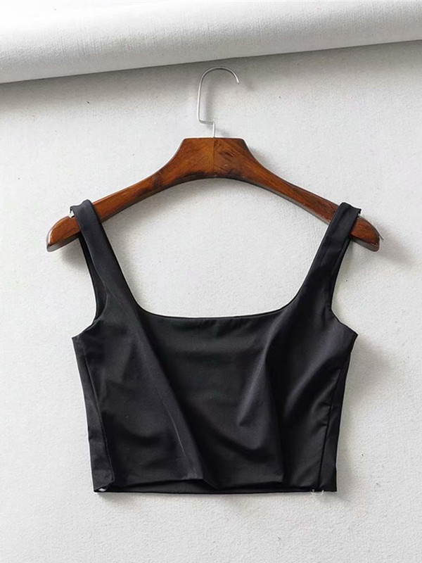 Kuum soodusmüük 2024. aasta suvine naiste seksikad varrukateta topid Moodsad lühikesed kandilise kraega 4 värvitoonid