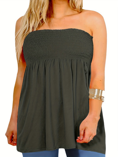 Naiste suures suuruses seksikas toruga topp daamile, vabaaja ühevärvilised varrukateta soonikuga kergelt venivad plisseeritud riided