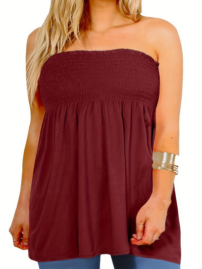 Naiste suures suuruses seksikas toruga topp daamile, vabaaja ühevärvilised varrukateta soonikuga kergelt venivad plisseeritud riided