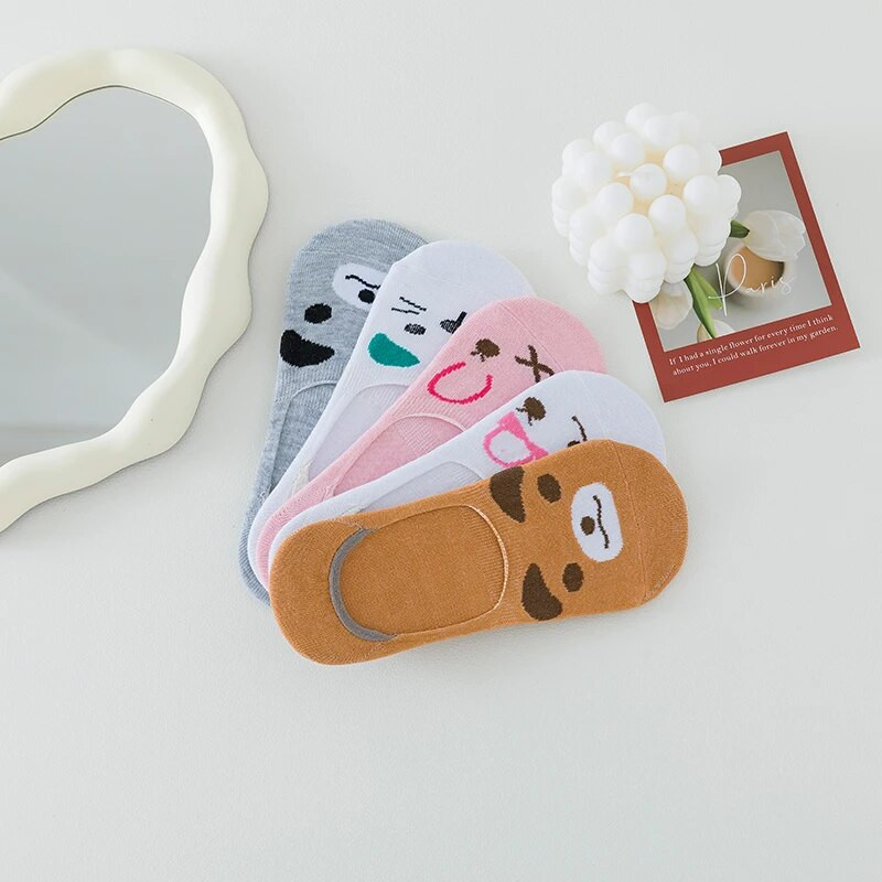 5 perechi de șosete invizibile pentru femei, papuci, șosete de vară antiderapante pentru animale din bumbac, șosete subțiri pentru bărci, lejer, respirabile