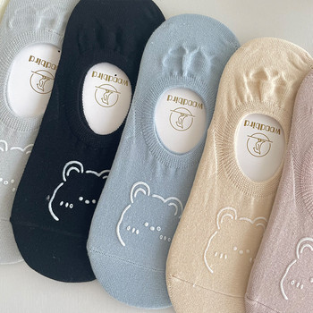 5 чифта нови дамски чорапи Kawai, летни сладки японски модни анимационни мечки, забавни чорапи Меки памучни къси неплъзгащи се невидими чорапи