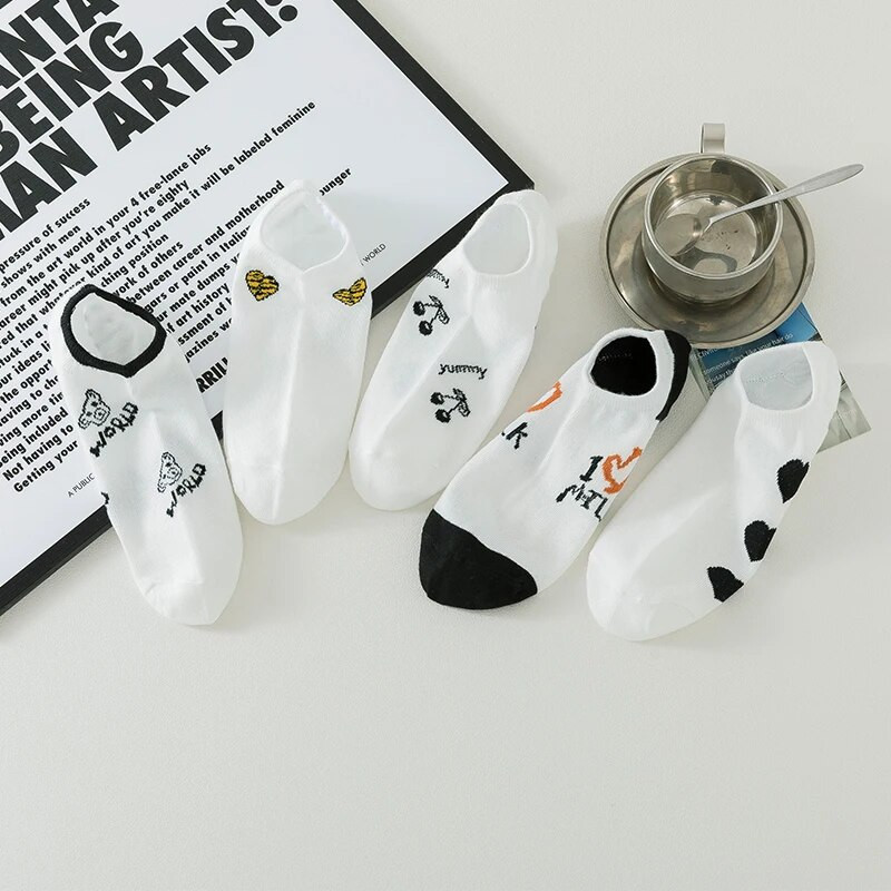 5 paari NAISTE Paadi sokke Nähtamatud madala lõikega silikoonist libisemisvastased suvised pahkluu sokid puuvillased südamevõrgust hingavad