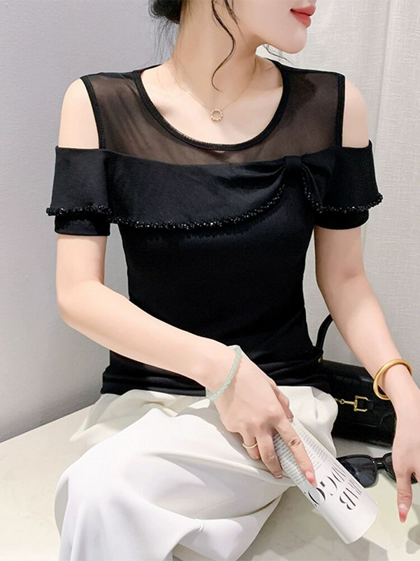 2024 Produs nou îmbinare cu gâtul în afara umărului tricou simplu pentru femeie primăvară vară femeie subțire S-3XL cu mânecă scurtă din bumbac fermecător