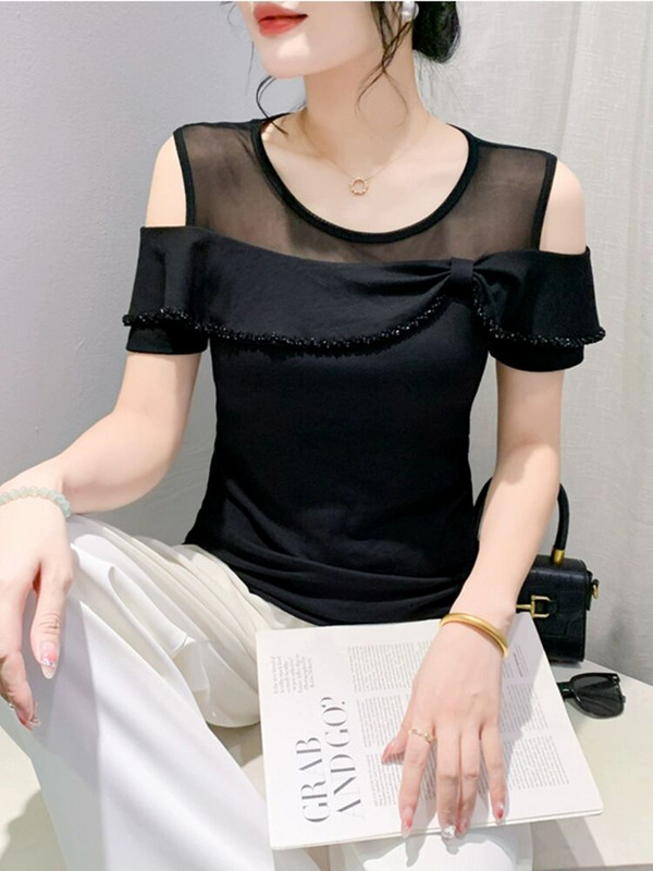 2024 Produs nou îmbinare cu gâtul în afara umărului tricou simplu pentru femeie primăvară vară femeie subțire S-3XL cu mânecă scurtă din bumbac fermecător