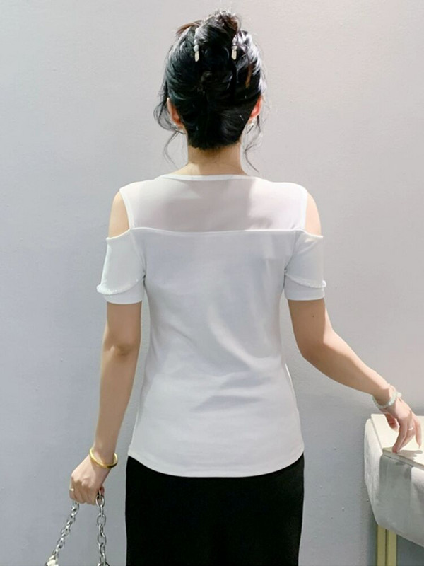 2024 Produs nou îmbinare cu gâtul în afara umărului tricou simplu pentru femeie primăvară vară femeie subțire S-3XL cu mânecă scurtă din bumbac fermecător